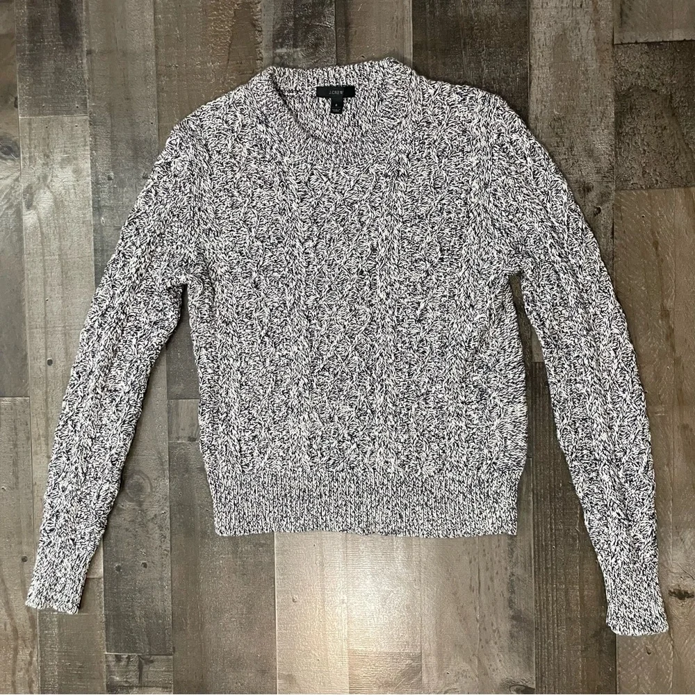 J. Crew Cable Knit Crewneck Sweater Marled 100% Cotton Women’s S Navy Blue